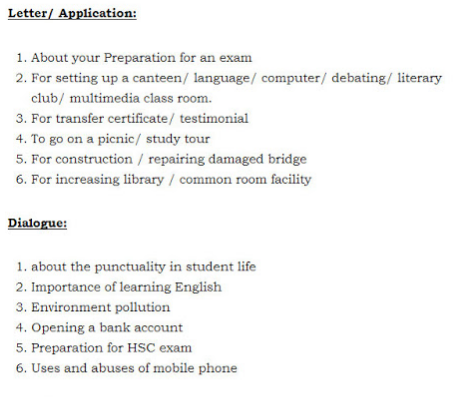 hsc english 2nd paper question, suggestion, grammar, writing, model questions, board questions, question pattern