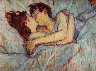 in bed, kiss