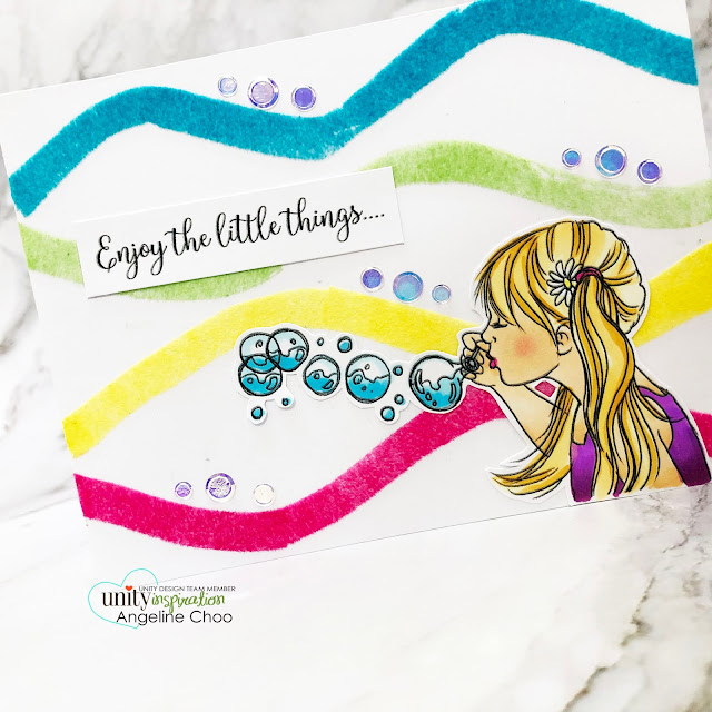 ScrappyScrappy: Happy June with Unity Stamp - Little Bubbles #scrappyscrappy #unitystampco #card #cardmaking #youtube #quicktipvideo #stamping #littlebubbles #bubblegirl #thermoweb #decofoil #flocktransfersheet #copicmarkers #unitysequins #auroraborealis #bubblegirl #flocking