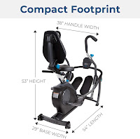 Compact 54" x 38" footprint of Teeter FreeStep LT1 Recumbent Cross Trainer Elliptical