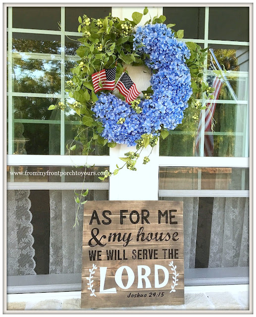 Hydrangea Wreath-Grandin Road-Patriotic Decor-Porch Life-Farmhouse-Fourth of July-Patriotic Front Porch-From My Front Porch To Yours