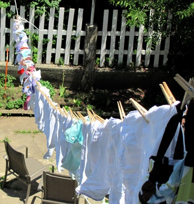 First load of diaper laundry on the clothesline