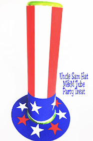 Bring Uncle Sam to your 4th of July party with this yummy Uncle Sam Hat M&M mini candy tube.  This makes a great party favor or dessert at your patriotic party. #candybarwrapper #patriotic #4thofjuly #patriotic #printableparty #diypartymomblog