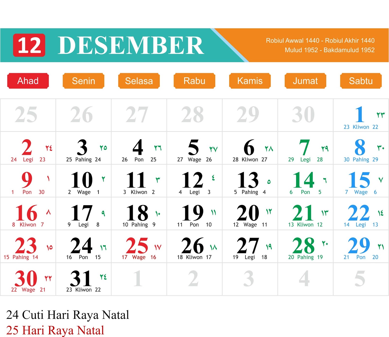 Desain Kalender Tahun 2018 Lengkap Jawa Hijriyah Dan Indonesia