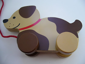 Wooden dog toy for Operation Christmas Child shoeobox.