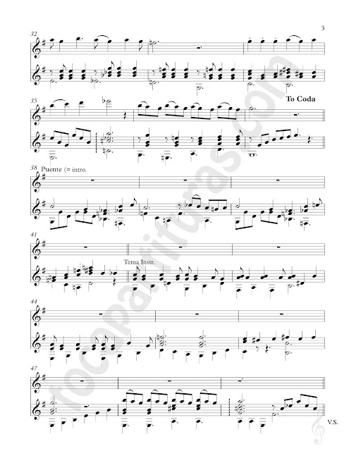 Music Score 3 Partitura de Dúo de Flauta Traversa y Guitarra de La Bikina de Rubén Fuentes Sheet Music for Duet Flute & Guitar