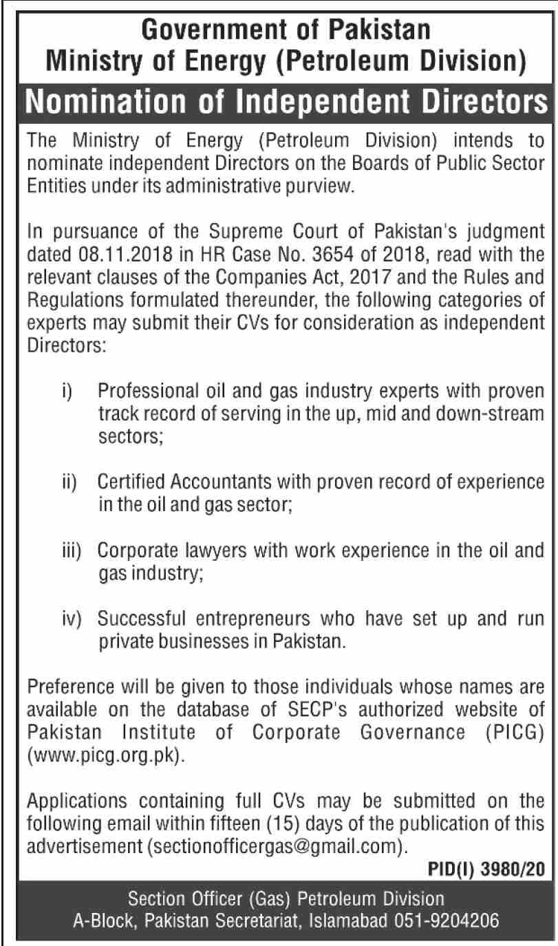 Ministry of Energy Petroleum Division Jobs 2021 Advertisement Govt. Jobs 2021