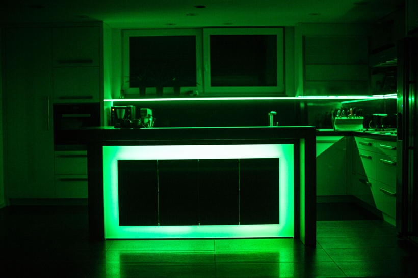 Green light on kitchen island 