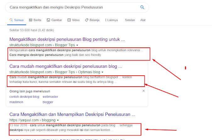 Cara mudah mengaktifkan dan mengisi Deskripsi Penelusuran di Blog