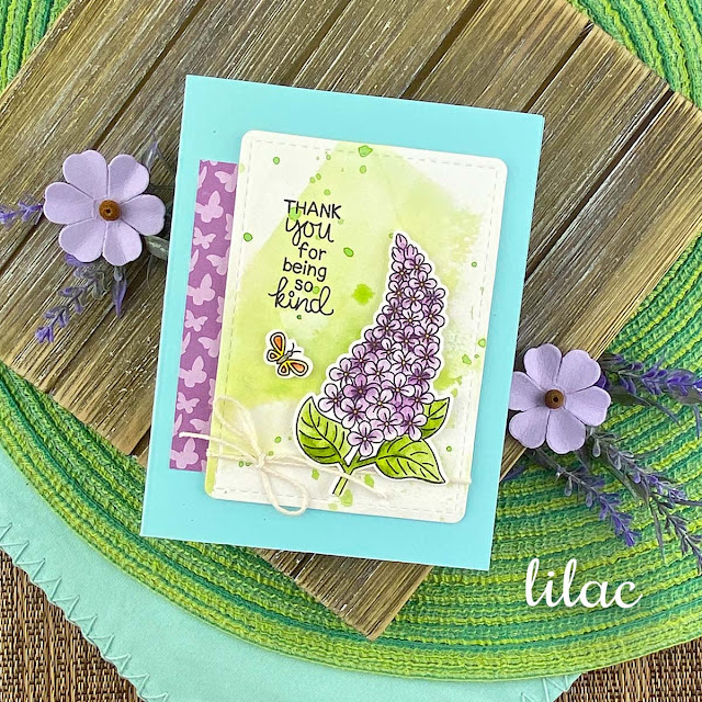Lilac Thank You card by Jennifer Jackson | Lilacs Stamp Set, Frames & Flags Die Set and Springtime Paper Pad by Newton’s Nook Designs
