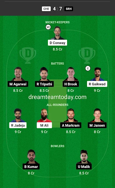 CSK vs SRH today Match dream11 Prediction 13