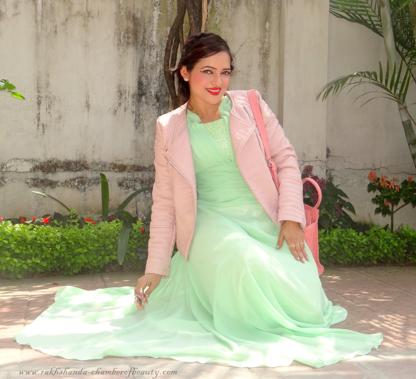 Delayed pastels, fashion, Indian fashion blogger, OOTD, outfit of the day, StyleMoi, styling a pastel leather jacket, Chamber of Beauty