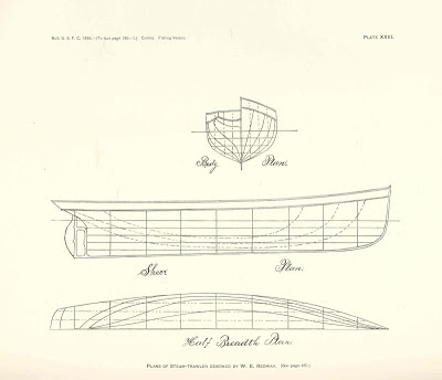 Free ship plan, body, sheer, waterline, plan, 19th Century, Great Lakes, Canada, steam-powered, fishing, trawler