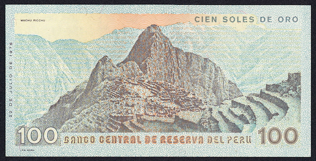 Peru Banknotes 100 Soles de Oro banknote 1976 Machu Picchu