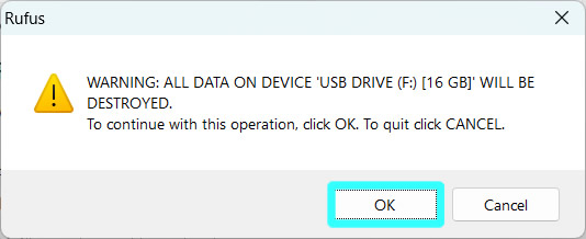 warning all data in usb will be destroyed