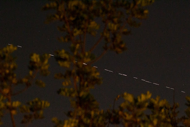 Another view of Starlink satellites as a string of lights in this 0.5 second, 150mm DSLR image (Source: Palmia Observatory)