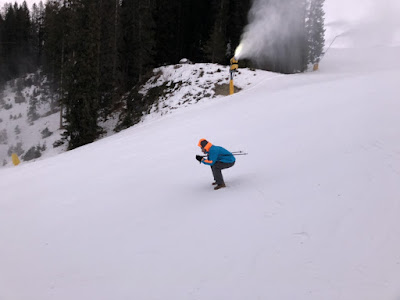 Pretending to ski on the Fortini ski run.