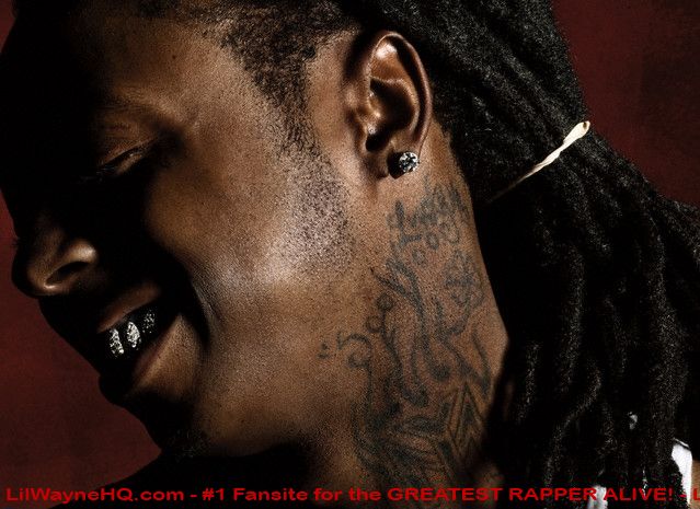 The Young Money Entertainment logo on Lil Lil Waynes neck