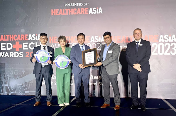 ▲中國醫藥大學附設醫院榮獲新加坡「Healthcare Asia Awards 2023」的「年度智慧醫院the Smart Hospital Initiative of the Year」大獎，數位轉型智慧醫院有成。（中國附醫提供）