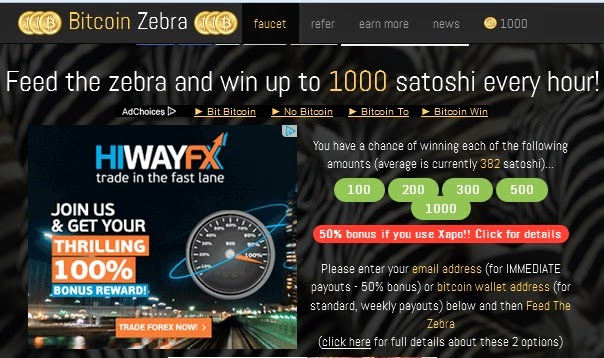 Get Bitcoin to feed the Zebra then you stand a good chance of winning a 1000 satoshi per hour. extra income, get dollar money