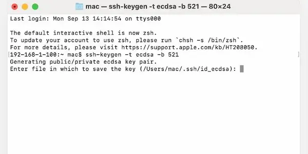 خطوات إنشاء مفتاح SSH في macOS