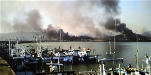 Smoke rising from Yeonpyeong Island