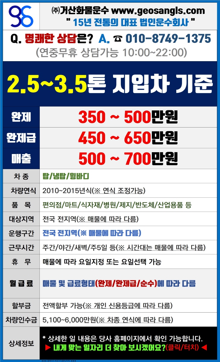 2.5톤 지입 매물정보