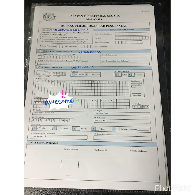 Contoh Mengisi Borang Permohonan Kad Pengenalan