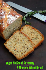 No knead vegan rosemary and flaxseed bread, Herb & Flaxseed loaded no knead whole wheat bread loaf, No knead whole wheat bread loaf