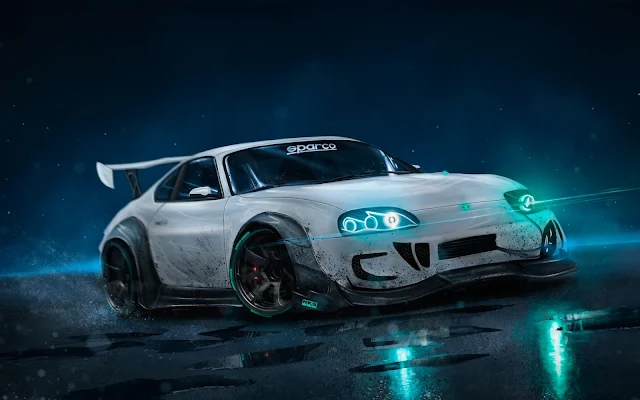  Papel de parede Carro Toyota Supra Neon Lights para PC, Notebook, iPhone, Android e Tablet.