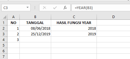 Tutorial dan Contoh Fungsi YEAR pada Microsoft Excel