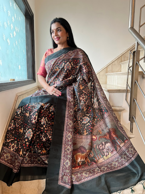 Digital print shikargah saree.