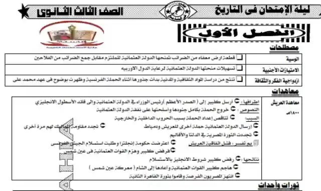 مراجعة ليلة امتحان التاريخ للصف الثالث الثانوى 2022