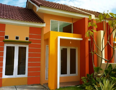 Desain Terbaru Kombinasi Warna Cat Orange, Hitam Dan Putih Tampak Depan