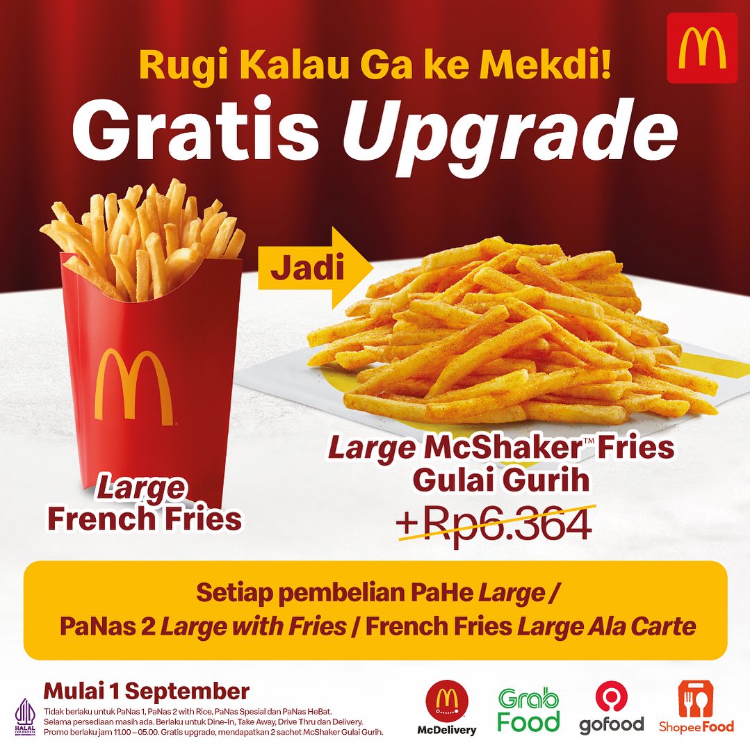 Promo McDonalds Gratis Upgrade French Fries Large ke McShaker Fries Gulai Gurih Large
