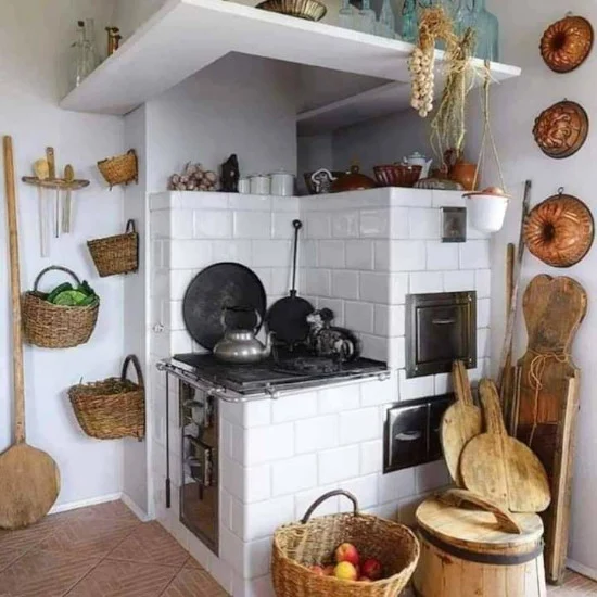 desain dapur dengan kompor tungku kayu modern