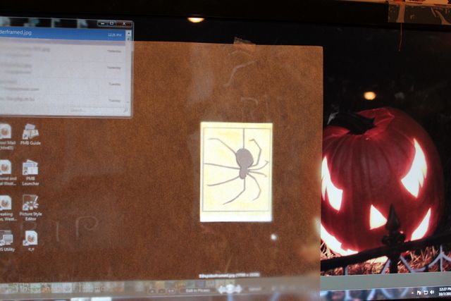 Now put a tiny piece of tape on your tracing paper and trace that spider