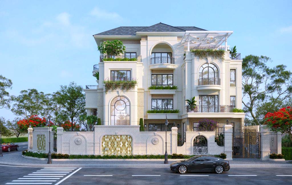 Thiết kế biệt thự 4 tầng tân cổ điển tại Kim Bình, Phủ Lý, Hà Nam
