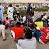 Photos: Taraba state football team players stage protest in front of the state government house over unpaid allowances
