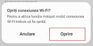 Oprirea conexiunii WiFi inainte de activarea hotspotului