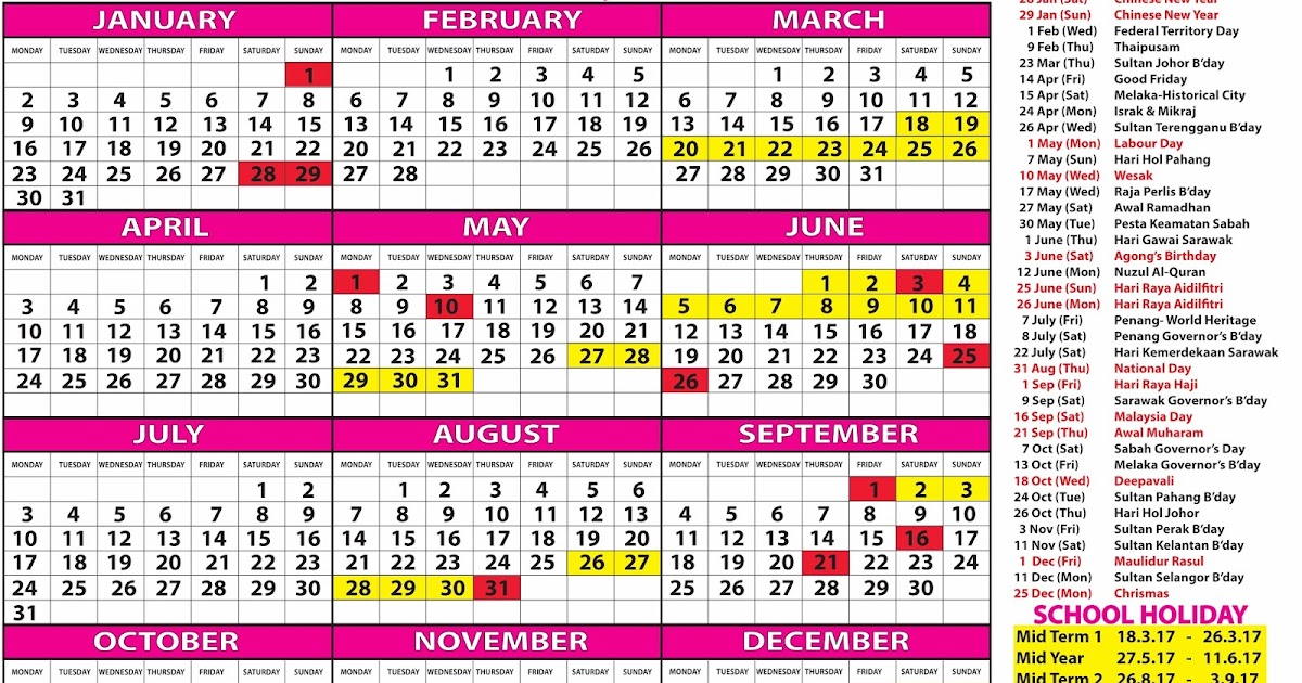 Kalendar Cuti Umum Malaysia Bagi Tahun 2017