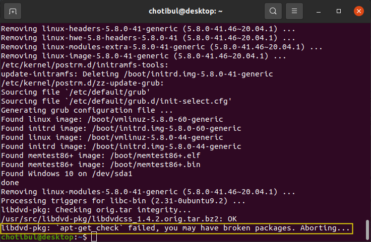 Galat libdvd-pkg: apt-get check failed di Ubuntu 20.04 LTS