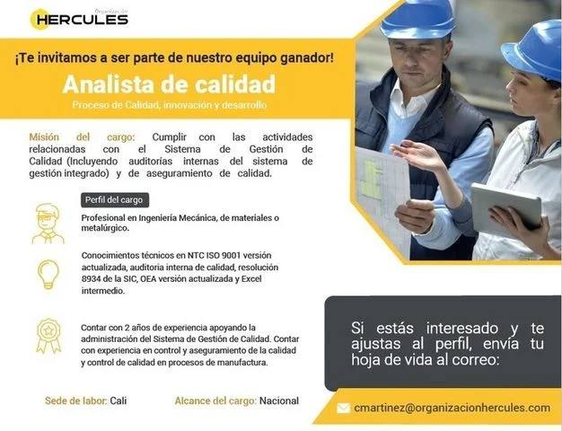 📂 Empleo en Cali HOY como Analista de Calidad 💼 |▷ #SiHayEmpleo