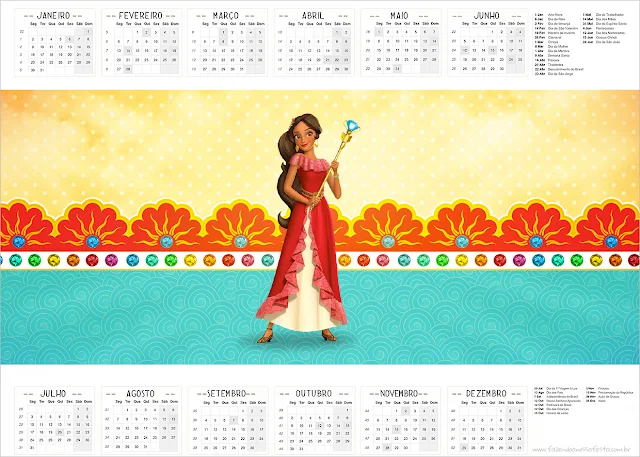 Calendario 2017 para imprimir gratis de Elena de Avalor.