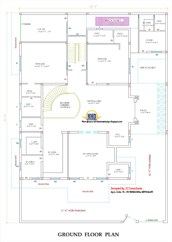 Ground floor plan of Indian home design - 5100 Sq. Ft. (474 Sq.M.) (567 Square Yards) - April 2012