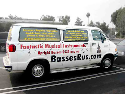 the Basses R Us truck in a Trader Joes parking lot