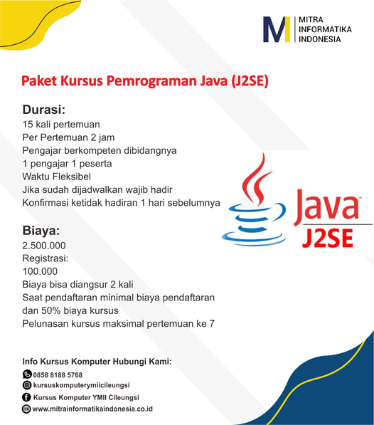 paket kursus pemrograman java j2se berbasis desktop