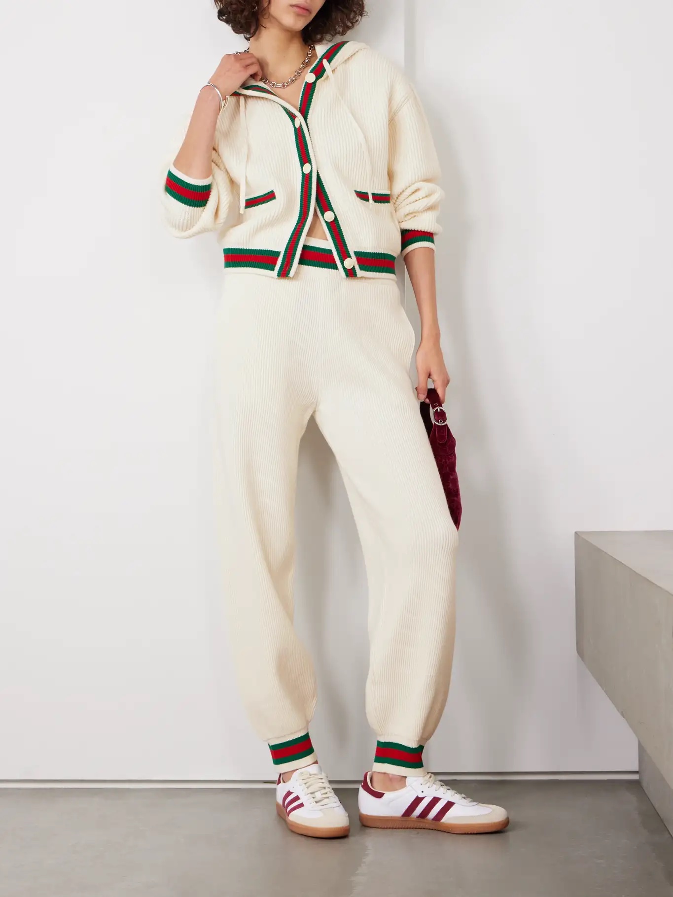 GUCCI Hooded striped ribbed wool cardigan