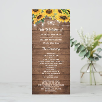  Rustic Country Sunflower String Lights Wedding Program