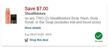 $7/2 Shea Moisture Bar soap  CVS APP MFR Digital Coupon (go to CVS App)